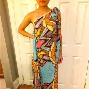 ALEXIS sz M-L Gorgeous silk print 1 shoulder gown